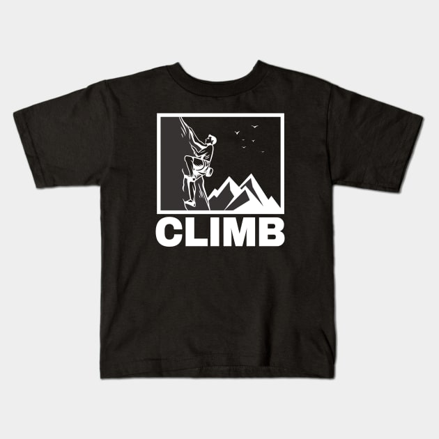 Climb Illustration Mountain Climber Kids T-Shirt by Foxxy Merch